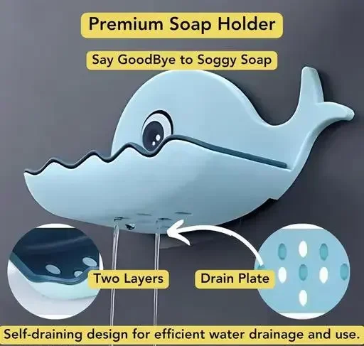 Pack‑1 Fish Design Self Adhesive Soap Holder | Wall Mounted ABS Plastic Tray with Drain for Bathroom Kitchen Sink | Easy No‑Drill Installation image 4
