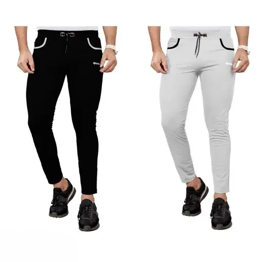 Eetma Lycra Jogger Pants for Men, Boys | Soft Fit Lower | Gym, Yoga, Running, Casual Wear, Pack of 2 | Black & Light Green image 1