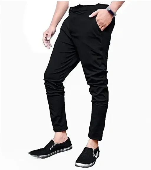Men Lycra Jogger Pants | Slim Fit | Stretchable & Stylish Trackpants | Gym, Running, Yoga, Casual Wear | Black | With Zipper Pockets image 2