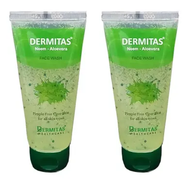 Dermitas Neem Aloe Vera Face Wash 60 ml, herbal acne cleanser, small pack of 2, for oily and sensitive skin thumbnail 0