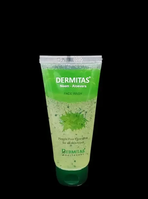 Dermitas Neem Aloe Vera Face Wash 60 ml, herbal acne cleanser, small pack of 2, for oily and sensitive skin image 2