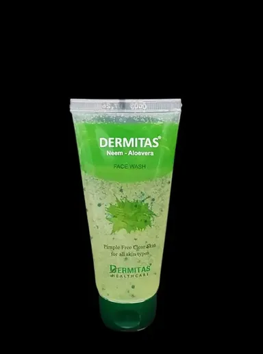 Dermitas Neem Aloe Vera Face Wash 60 ml, herbal acne cleanser, small pack of 2, for oily and sensitive skin thumbnail 1