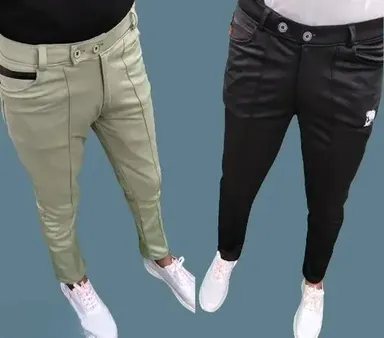 Men’s Lycra Track Pants | Jogging & Gym Pants | Green-Black Combo Pack of 2 | Stylish & Breathable Lower Jogger Pants thumbnail 0