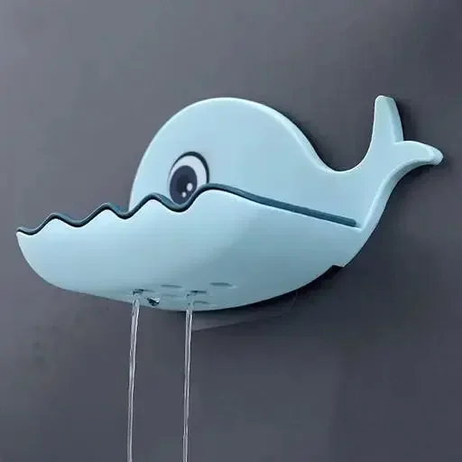 Plastic Soap Stand Holder | for Bathroom Kitchen Sink Self Draining Soap Dish Holder with Magic Stickers (Pack of 1) Fish Soap Holder image 3