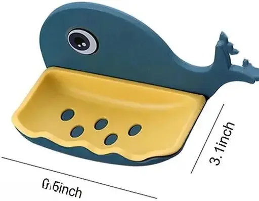 Plastic Soap Stand Holder | for Bathroom Kitchen Sink Self Draining Soap Dish Holder with Magic Stickers (Pack of 1) Fish Soap Holder image 4