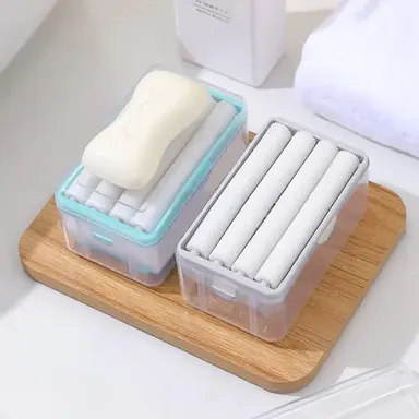 Generic 2 in 1 Soap Case & Roller Brush | Foaming Laundry Soap Holder with Lid | Drain Holes – Portable Travel Detergent Bar Box thumbnail 1