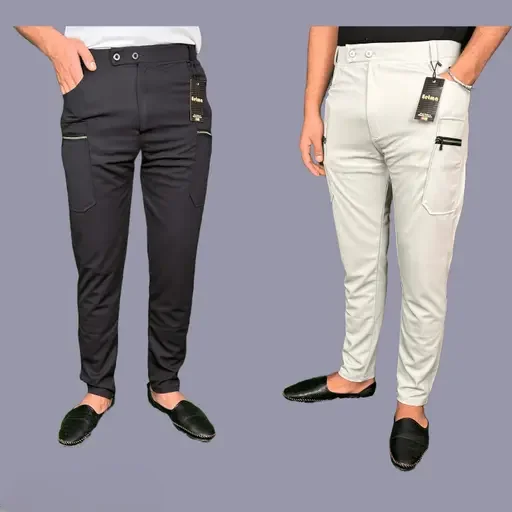men’s lycra blend trousers | stylish casual wear pack of 2 image 1