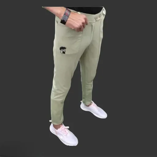 Men’s Lycra Track Pants | Stylish Jogger Pants for Gym, Running & Casual Wear | Slim Fit with Zipper Pockets | Green Mahndi Color  image 2