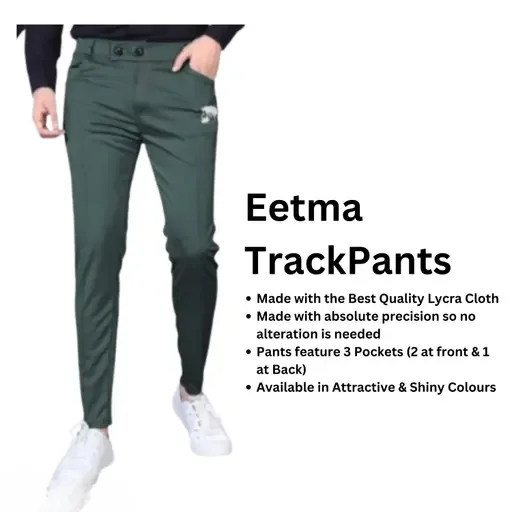 Men’s Lycra Track Pants | Stylish Jogger Pants for Gym, Running & Casual Wear | Slim Fit with Zipper Pockets | Green Mahndi Color  image 3