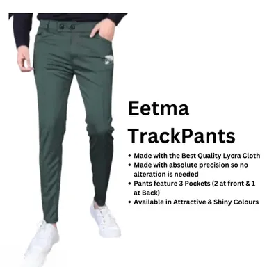 Men’s Lycra Track Pants | Stylish Jogger Pants for Gym, Running & Casual Wear | Slim Fit with Zipper Pockets | Green Mahndi Color  thumbnail 2