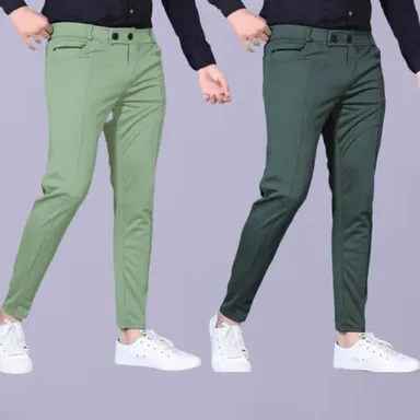 Men’s Lycra Track Pants | Stylish Jogger Pants for Gym, Running & Casual Wear | Slim Fit with Zipper Pockets | Green Mahndi Color  thumbnail 0