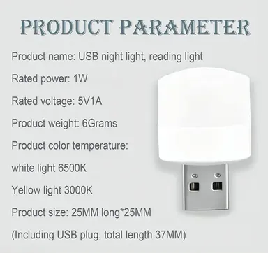 Kelby Portable USB Night Light | mini USB LED bulb for bathroom car nursery | compact portable atmosphere lamp | white thumbnail 3