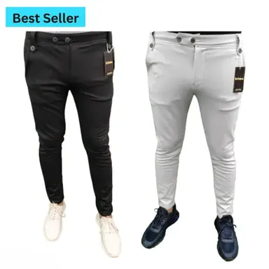 Lycra Track Pant Trousers for Men | Soft Stretchable Lower Pants Pack of 2 | Casual Wear Combo | Stylish Gym & Travel Pants for Boys & Men thumbnail 0