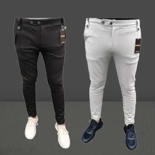 Lycra Track Pant Trousers for Men | Soft Stretchable Lower Pants Pack of 2 | Casual Wear Combo | Stylish Gym & Travel Pants for Boys & Men image 4