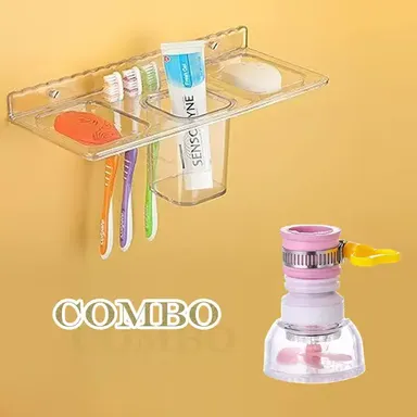 Kelby White Acrylic 4-in-1 Combo Set | Toothbrush Holder, Soap Dishes, Tumbler & Flexible Kitchen Tap Head thumbnail 0