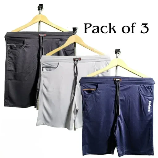 Men's Lycra Shorts Pack of 3 | Stylish Plain, Grey Blue Black | Comfortable Athletic Wear image 1