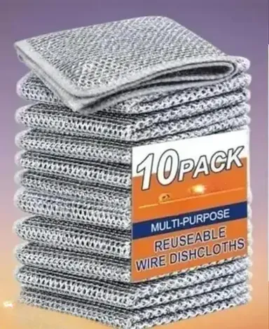Kelby Non Scratch Wire Dishcloth Pack of 10 | stainless steel scrubber multipurpose rag easy rinse reusable kitchen cloth thumbnail 0