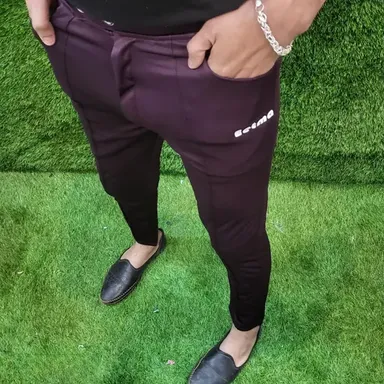  Men Jogger Pants Combo Pack | Slim Fit Lycra Blend | Gym, Running & Casual Wear | Zipper Pockets | Soft, Comfortable | Pack of 2 Wine & Pista | Stylish Lower Pants thumbnail 2