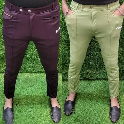 Men Jogger Pants Combo Pack | Slim Fit Lycra Blend | Gym, Running & Casual Wear | Zipper Pockets | Soft, Comfortable | Pack of 2 Wine & Pista | Stylish Lower Pants image 1