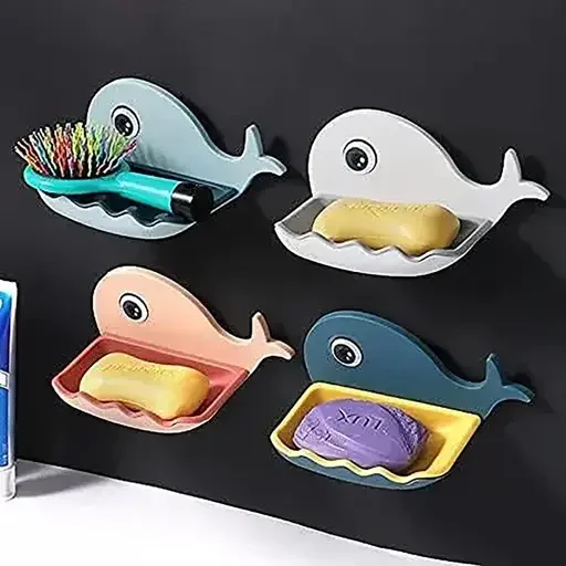 Kelby Fish Soapdish Pack of 2 | Self-Adhesive Wall-Mounted Soap Holder|Green Non-Slip Fish-Shaped Bathroom & Kitchen Soap Tray| Durable Plastic Easy Install image 1