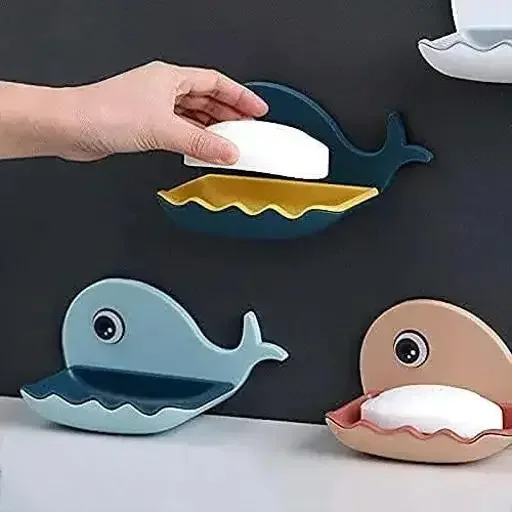 Kelby Fish Soapdish Pack of 2 | Self-Adhesive Wall-Mounted Soap Holder|Green Non-Slip Fish-Shaped Bathroom & Kitchen Soap Tray| Durable Plastic Easy Install image 2
