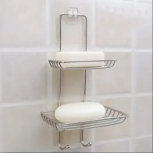 Kelby Wall Mount Self-Adhesive Stainless Steel Soap Dish | Double Layer Waterproof Holder for Bathroom, Kitchen, Rustproof image 1