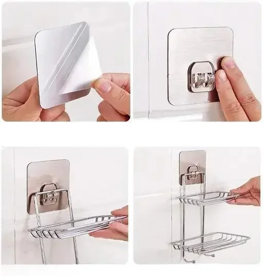 Kelby Wall Mount Self-Adhesive Stainless Steel Soap Dish | Double Layer Waterproof Holder for Bathroom, Kitchen, Rustproof image 2