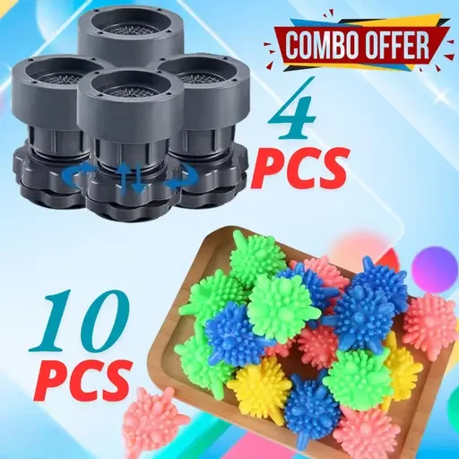 Washing Machine Vibration Pads & 10 Pc Corona Washing Balls | Adjustable Anti‑Vibration Feet & Noise‑Reducing Laundry Balls image 1