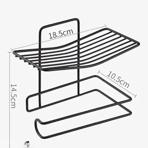 Kelby Self Adhesive Wall Mounted Toilet Paper Holder with Stainless Steel Tissue Shelf Black Bathroom Organiser Rack for Modern Homes image 2