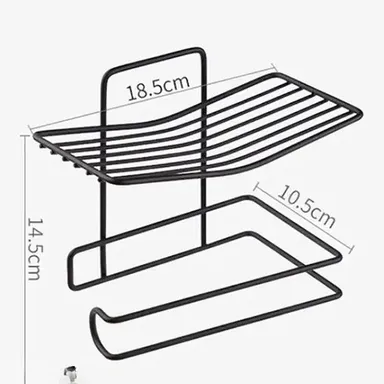 Kelby Self Adhesive Wall Mounted Toilet Paper Holder with Stainless Steel Tissue Shelf Black Bathroom Organiser Rack for Modern Homes thumbnail 1