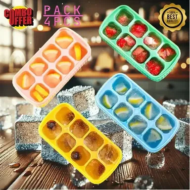 Kelby | Big Size Silicone Ice Cube Tray | BPA-Free Flexible Fridge Ice Mold | Honeycomb Chocolate Popsicle Mould | Pack of 4 | Multicolor Freezer Tray thumbnail 0