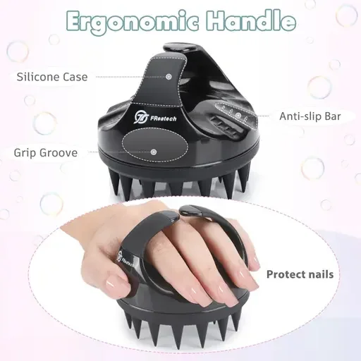 Kelby Hair Scalp Massager Brush | Manual Shampoo Brush for Dandruff & Hair Growth | Silicone Hair Washing Brush for Men & Women Black image 3