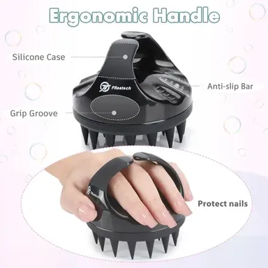 Kelby Hair Scalp Massager Brush | Manual Shampoo Brush for Dandruff & Hair Growth | Silicone Hair Washing Brush for Men & Women Black thumbnail 2