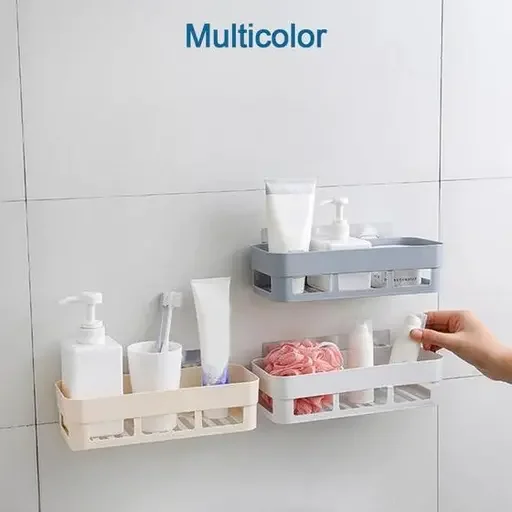 Kelby Plastic Bathroom Shelf Rack | No Drilling Adhesive Shower Corner Caddy | Pack of 3 | Kitchen & Bathroom Organizer Assorted Colour image 1