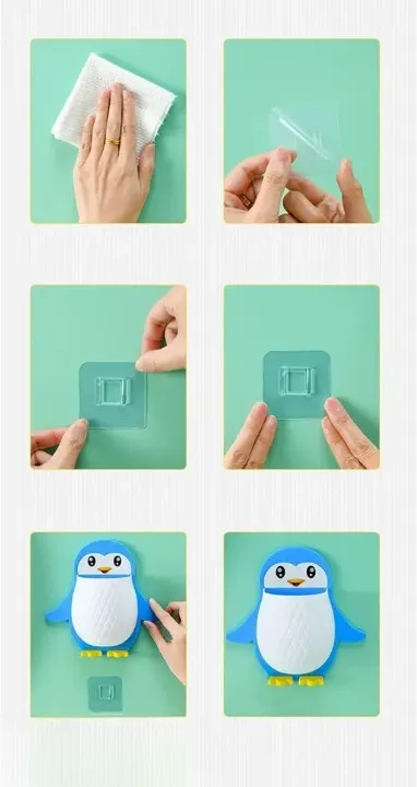 Penguin Storage Box, Wall-mounted Organizer, No Drill Adhesive Shelf for Bathroom & Kitchen, Cute Multi-color Plastic Remote Holder, Makeup Storage for Small Spaces thumbnail 2