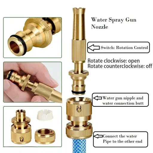 Kelby Brass Water Spray Nozzle 1/2 Adjustable Spray for Garden Car Pets & Window Washing | High Pressure | Durable | Rust-Free | Pack of 1 image 2