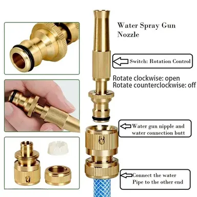 Kelby Brass Water Spray Nozzle 1/2 Adjustable Spray for Garden Car Pets & Window Washing | High Pressure | Durable | Rust-Free | Pack of 1 thumbnail 1