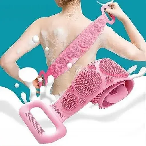 Kelby Silicone Back Scrubber Belt | Double Side Exfoliating Bath Brush  Body Massage Strap for Deep Cleaning | BPA Free, Quick Dry| Unisex  68cm  Blue image 2