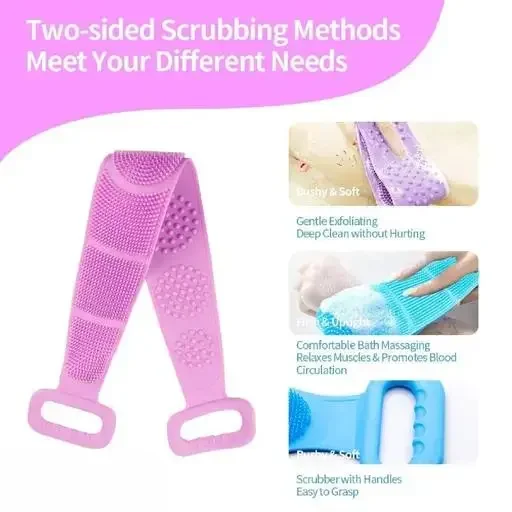 Kelby Silicone Back Scrubber Belt | Double Side Exfoliating Bath Brush  Body Massage Strap for Deep Cleaning | BPA Free, Quick Dry| Unisex  68cm  Blue image 3