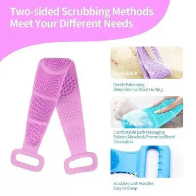 Kelby Silicone Back Scrubber Belt | Double Side Exfoliating Bath Brush  Body Massage Strap for Deep Cleaning | BPA Free, Quick Dry| Unisex  68cm  Blue thumbnail 2