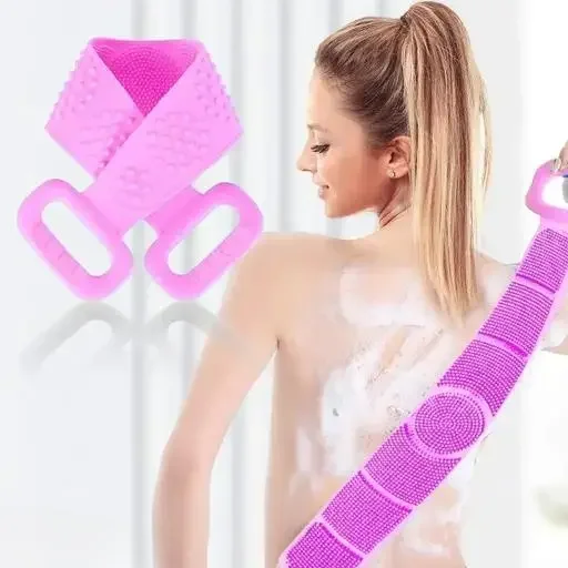 Kelby Silicone Back Scrubber Belt | Double Side Exfoliating Bath Brush  Body Massage Strap for Deep Cleaning | BPA Free, Quick Dry| Unisex  68cm  Blue image 4