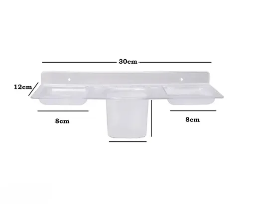 Kelby White Acrylic Toothbrush Holder | 4-in-1 Set with Soap Dishes | Tumbler Silicone Bath Brush | Long Back Scrubber for Shower | Exfoliating Soft Massage | Wall Mount | Modern Bathroom Organizer image 2