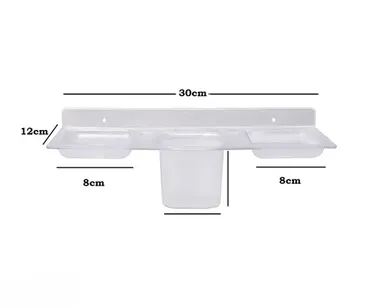 Kelby White Acrylic Toothbrush Holder | 4-in-1 Set with Soap Dishes | Tumbler Silicone Bath Brush | Long Back Scrubber for Shower | Exfoliating Soft Massage | Wall Mount | Modern Bathroom Organizer thumbnail 1