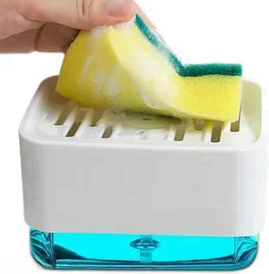 Kelby 2‑in‑1 Kitchen Sink Soap Dispenser | Liquid Soap + Sponge Holder | Rustproof Durable Pump | Instant Refill Hollow Design thumbnail 1