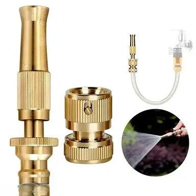 Kelby Brass Water Spray Gun | High Pressure Jet Nozzle for Gardening, Car Bike Wash | 1/2 Inch Pipe Compatible | Durable Golden Brass Nozzle Without Pipe thumbnail 2