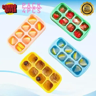 Ice Trays Silicone Ice Molds | Easy-Release BPA-Free for Whiskey Cocktail | Stackable Honeycomb Ice Cube Tray | Flexible Soft Tray | Multicolor Pack of 4