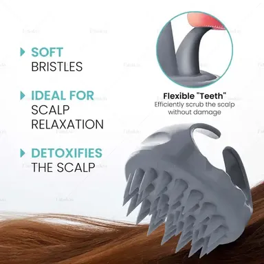 Kelby Silicone Scalp Massager Shampoo Brush | manual scalp massager for dandruff growth, wet & dry use, for men women kids | Gray