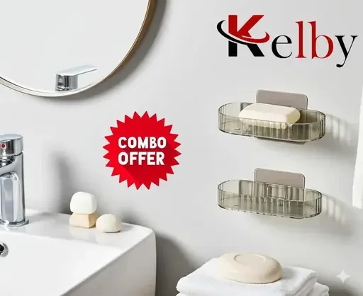 Kelby Transparent Wall Mount Soap Dish Double Pack | Self‑Adhesive No‑Drill Bathroom Organizer, Space‑Saving Clear ABS Holder image 1