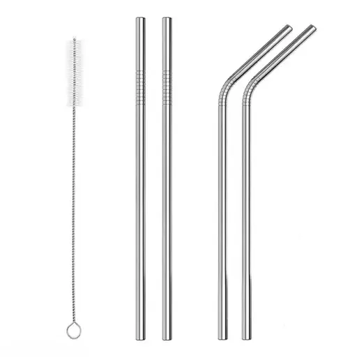 Reusable Stainless Steel Drinking Straws | BPA Free | Dishwasher Safe | Bent and Straight Set of 5 | Kid Friendly image 1
