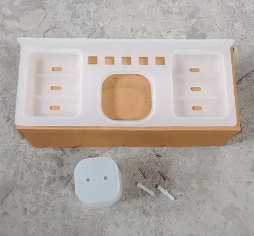Wall Mounted White Acrylic Soap Dish Holder with Double Soap Tray & Tumbler Stand | 4 in 1 ABS Bathroom Accessory for Home & Wash Basin image 1